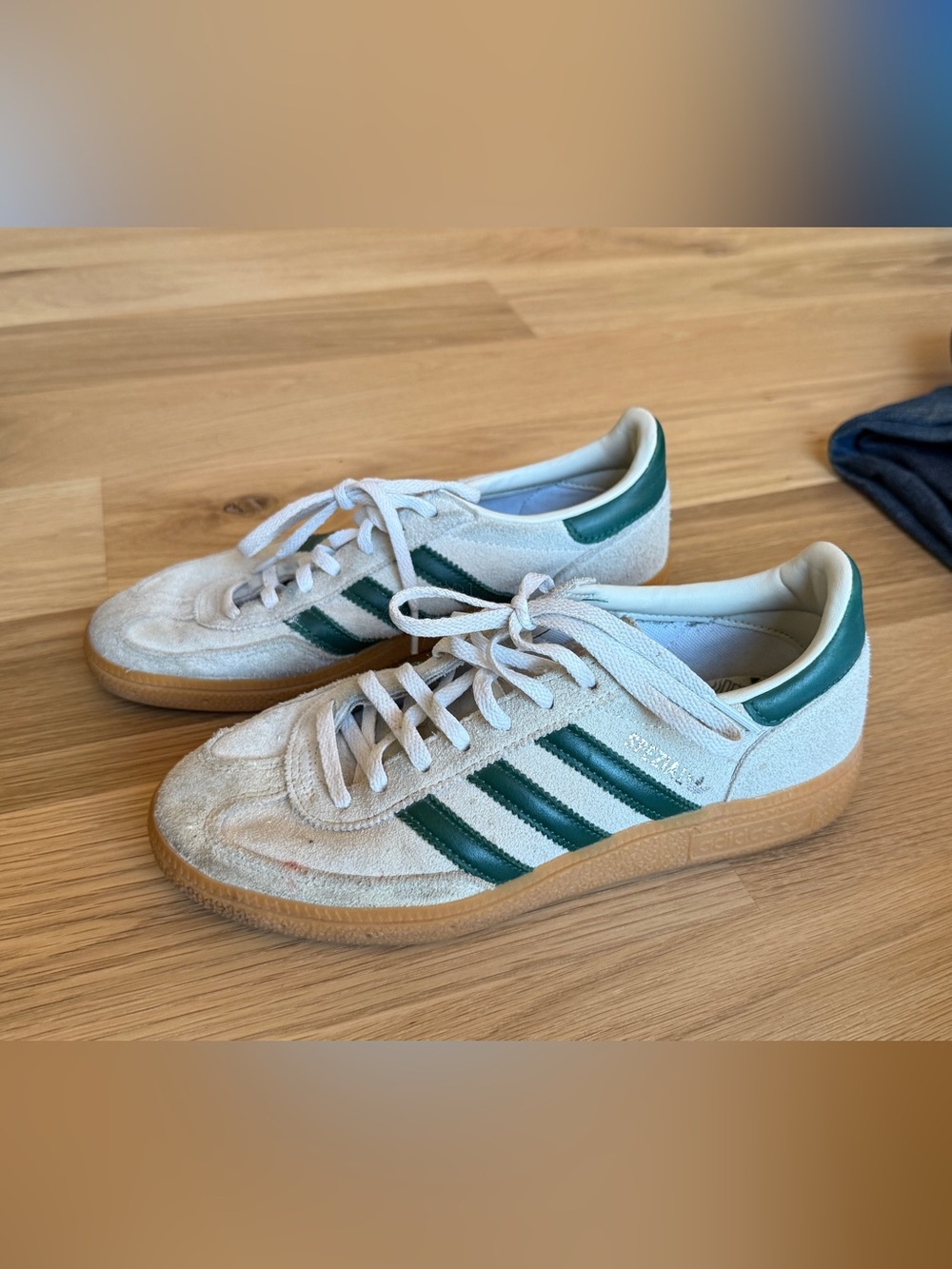Adidas Spezial Suede Sneakers White & Green with Gum Outsole women’s size 8